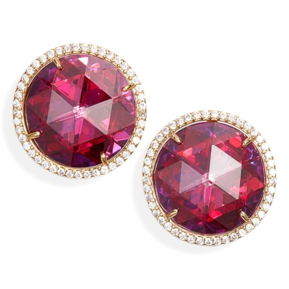 Kate Spade New York She Has Spark Goldtone Fuschia Red Crystal Stud Earrings - Picture 6 of 7